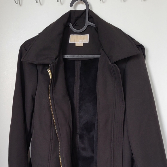 Michael Kors Women Black Full Zip Hooded Belted Fleece Lined Coat Jacket - Picture 3 of 14